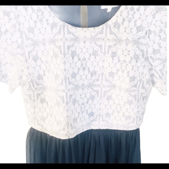 NWT WESTON (Anthro) Laced Twofer Tulle Dress With Cap Sleeve Ivory/Navy Blue S - Picture 10 of 13